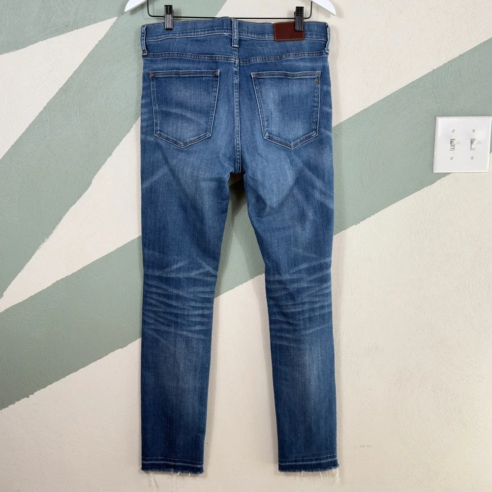 Madewell Alley Straight Jeans Womens 30 Blue Distressed Raw Hem Denim